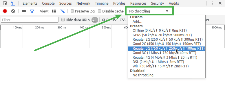 Network Throttling Presets