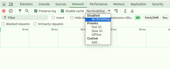 Network Throttling Presets